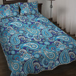 Blue Paisley Pattern Print Quilt Bed Set