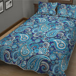 Blue Paisley Pattern Print Quilt Bed Set