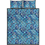 Blue Paisley Pattern Print Quilt Bed Set