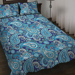Blue Paisley Pattern Print Quilt Bed Set