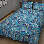 Blue Paisley Pattern Print Quilt Bed Set