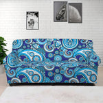 Blue Paisley Pattern Print Sofa Cover