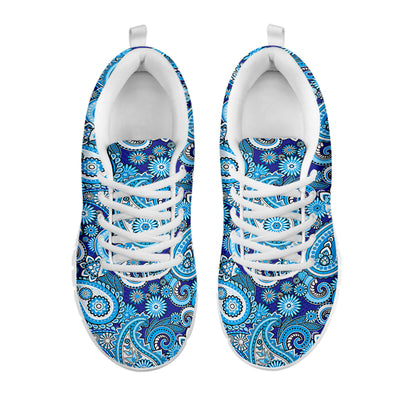 Blue Paisley Pattern Print White Sneakers