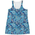 Blue Paisley Pattern Print Women's Racerback Tank Top