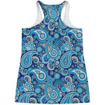 Blue Paisley Pattern Print Women's Racerback Tank Top