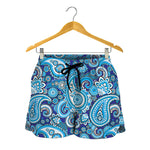 Blue Paisley Pattern Print Women's Shorts