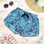 Blue Paisley Pattern Print Women's Shorts