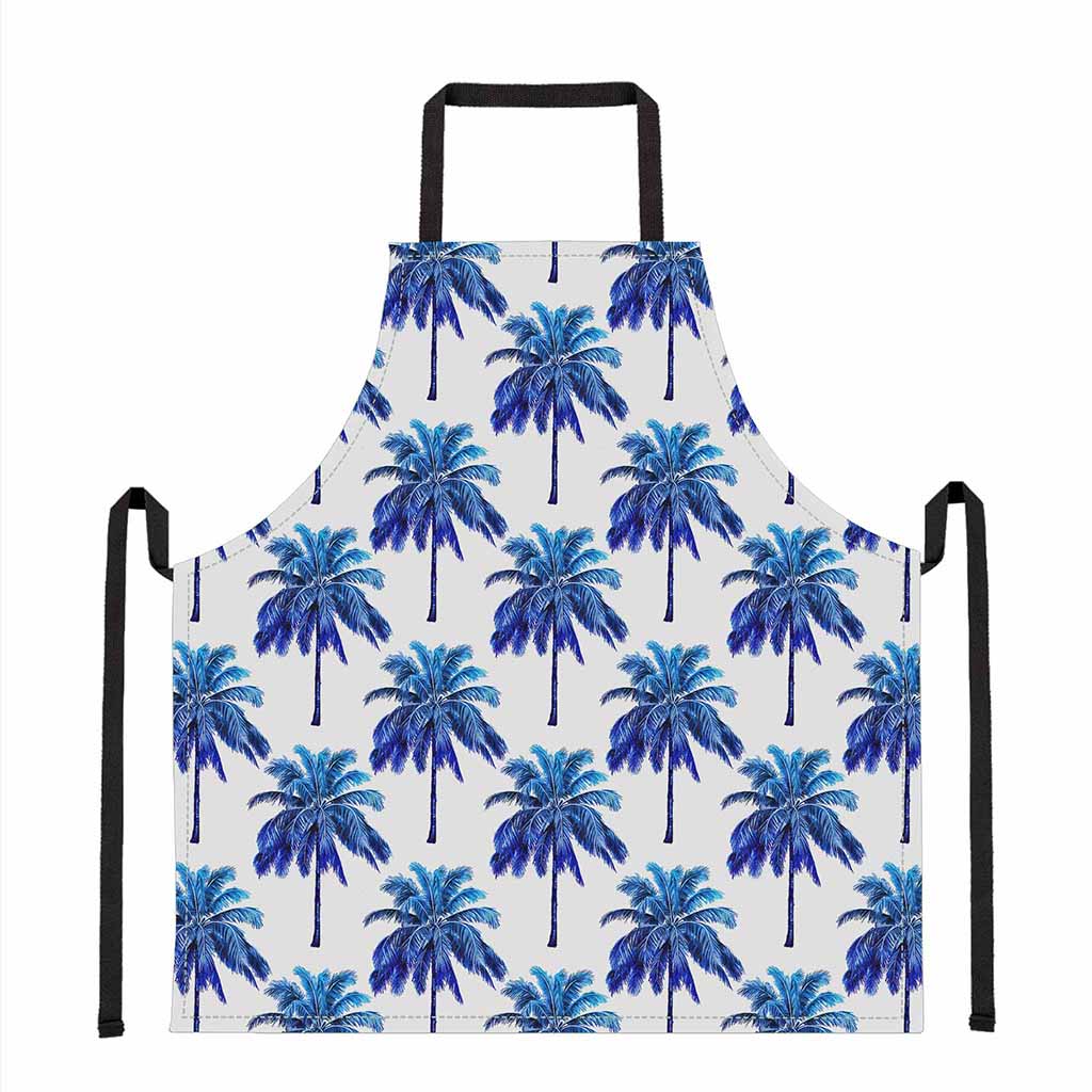 Blue Palm Tree Pattern Print Apron