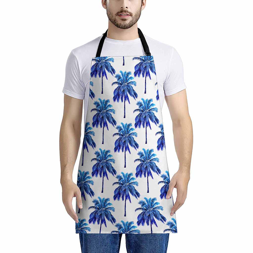 Blue Palm Tree Pattern Print Apron