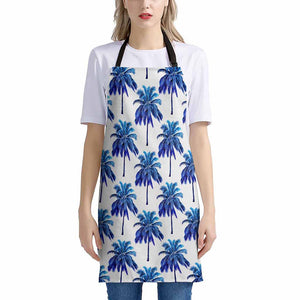 Blue Palm Tree Pattern Print Apron