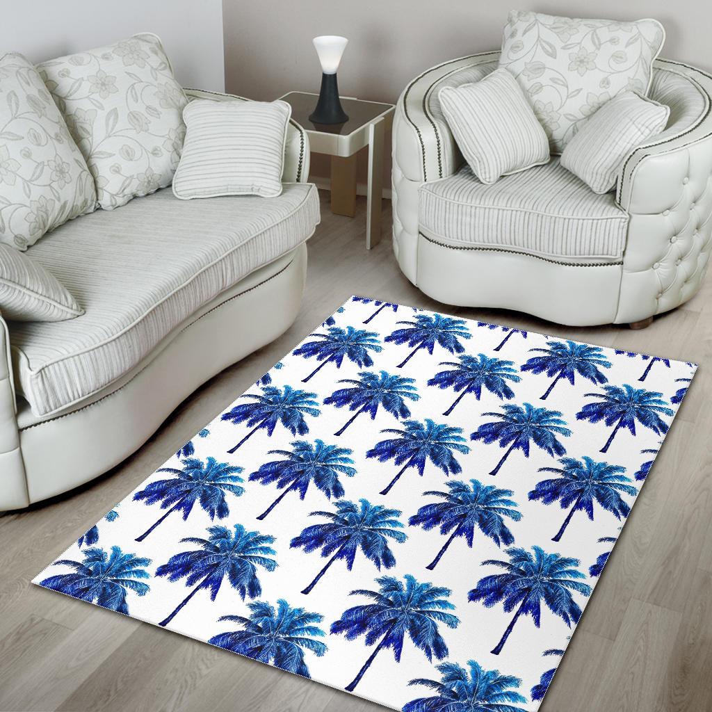 Blue Palm Tree Pattern Print Area Rug GearFrost