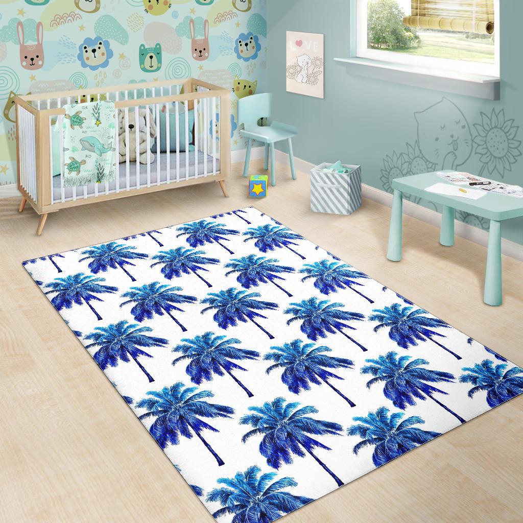 Blue Palm Tree Pattern Print Area Rug GearFrost