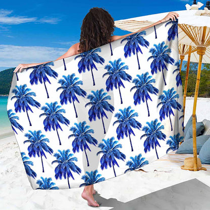 Blue Palm Tree Pattern Print Beach Sarong Wrap