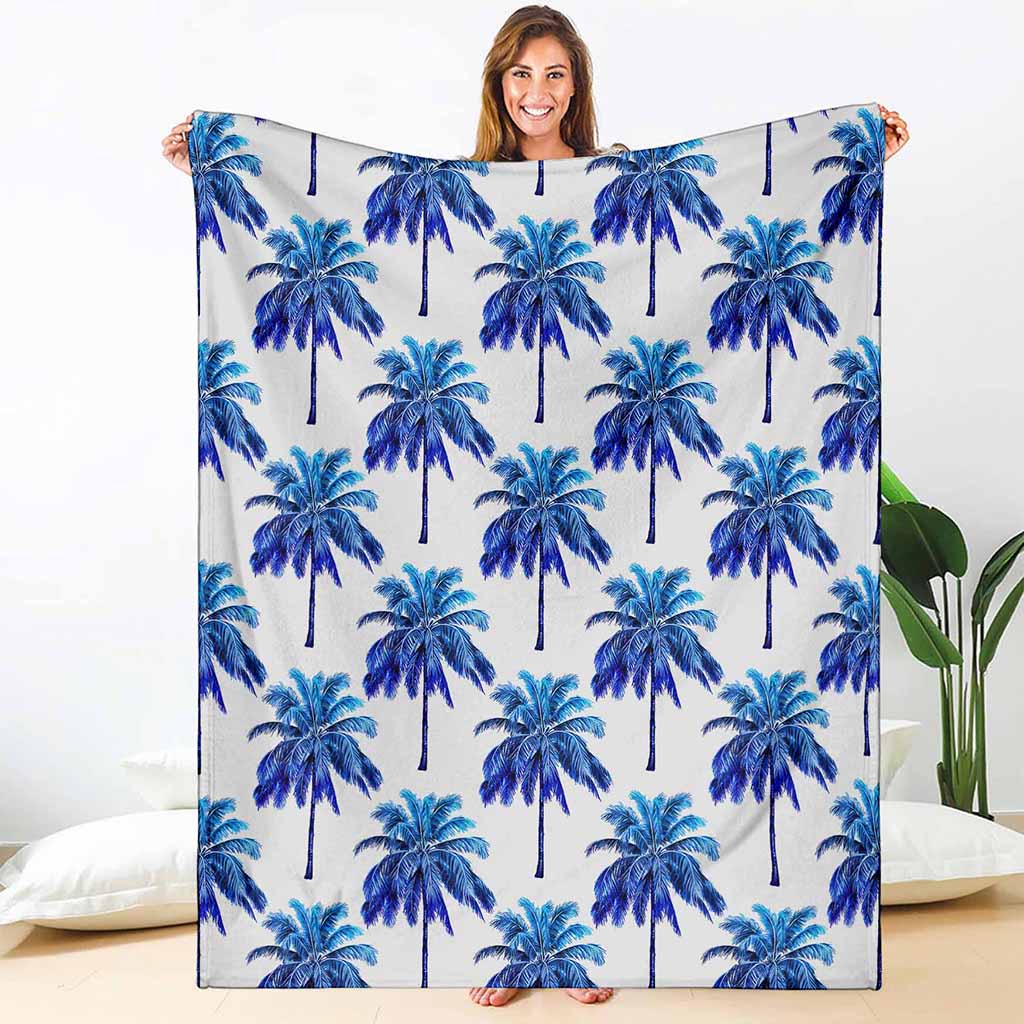 Blue Palm Tree Pattern Print Blanket