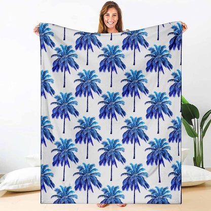 Blue Palm Tree Pattern Print Blanket