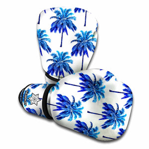 Blue Palm Tree Pattern Print Boxing Gloves