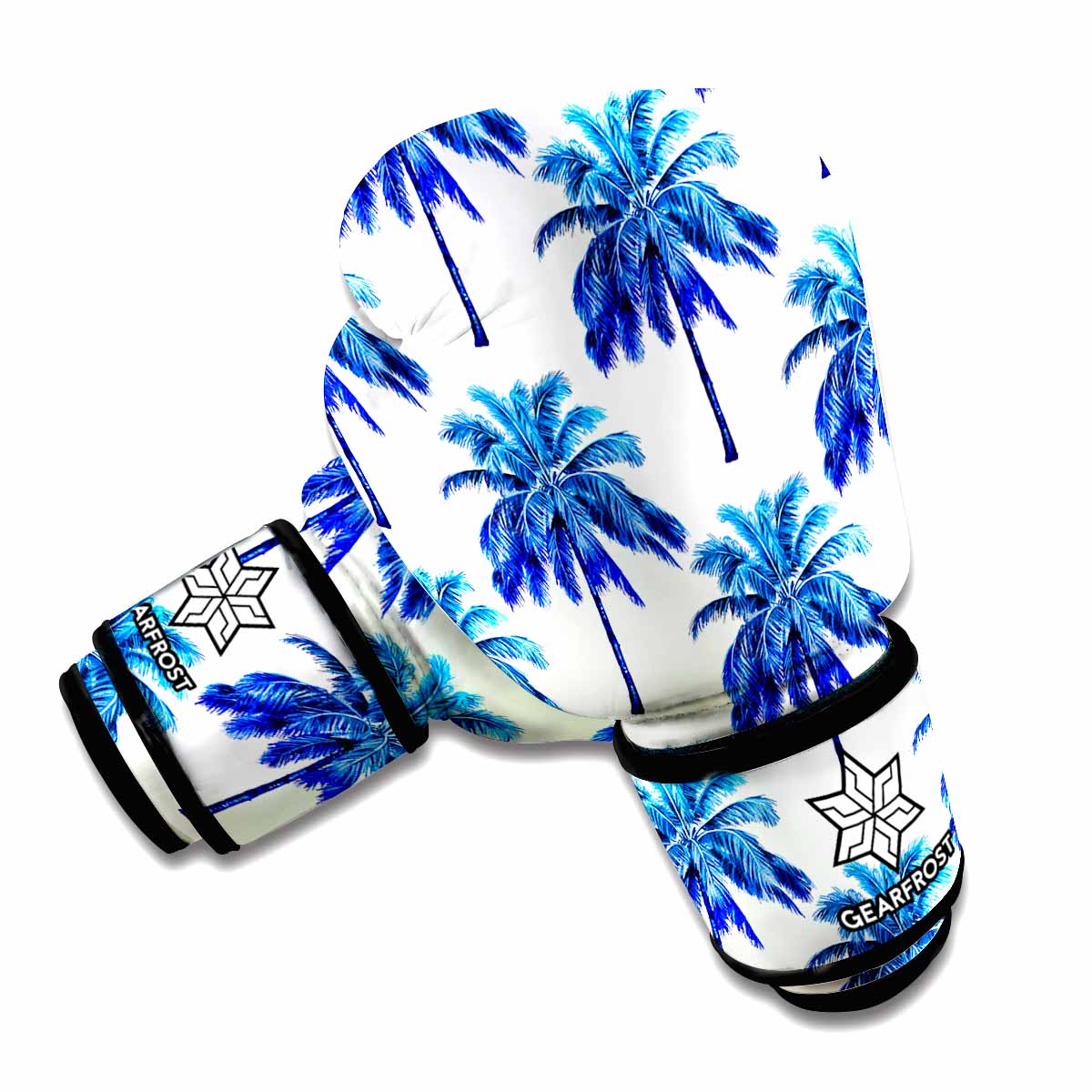 Blue Palm Tree Pattern Print Boxing Gloves