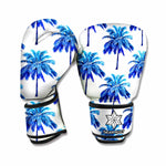 Blue Palm Tree Pattern Print Boxing Gloves