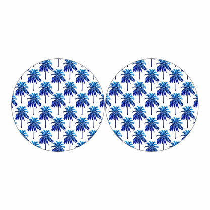 Blue Palm Tree Pattern Print Car Coasters