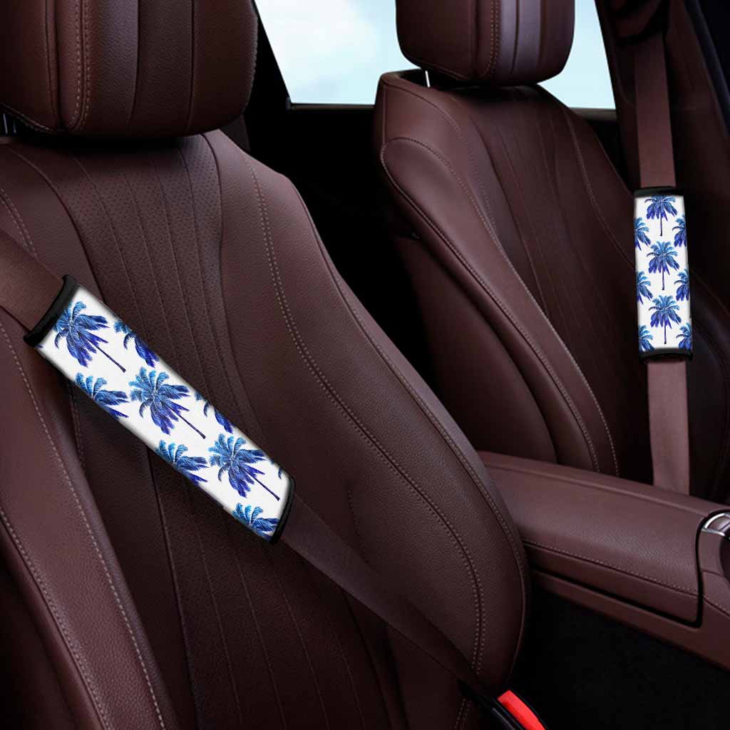 Blue Palm Tree Pattern Print Car Seat Belt Covers