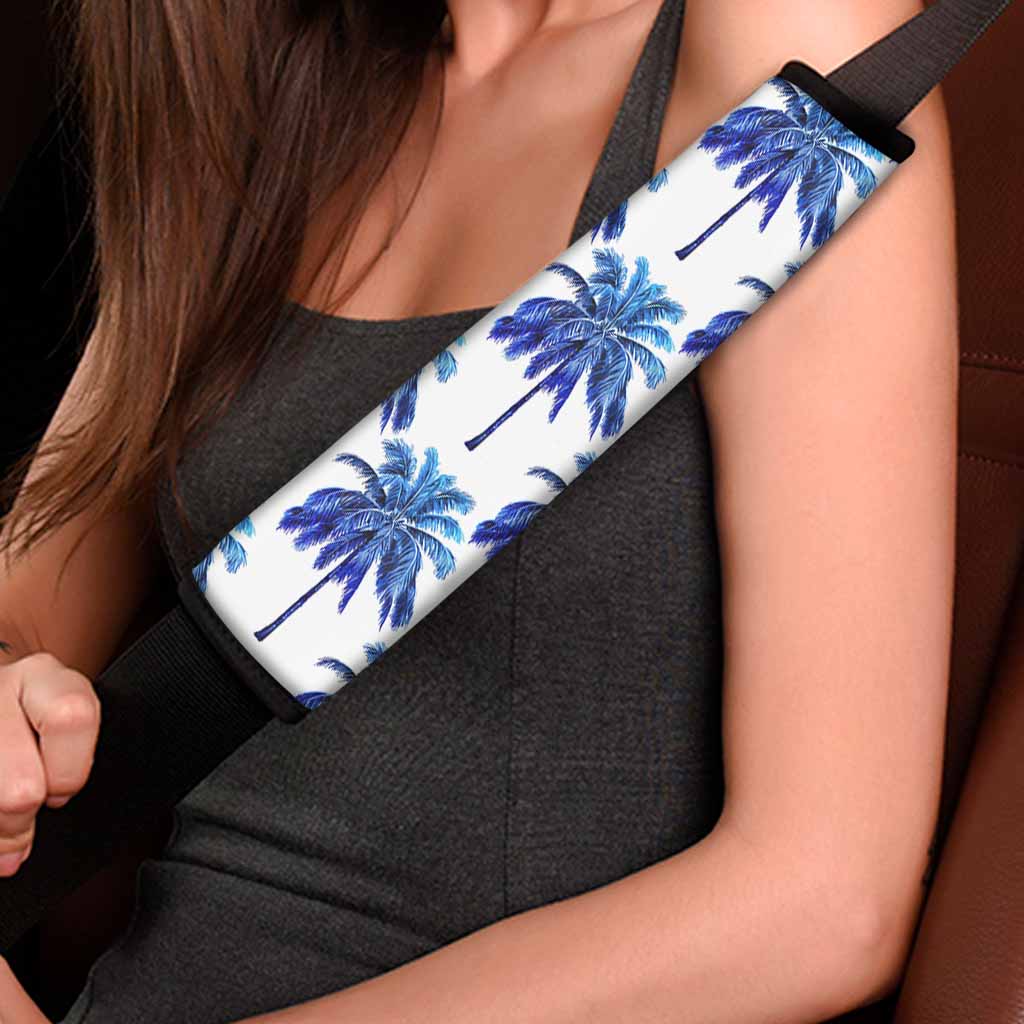 Blue Palm Tree Pattern Print Car Seat Belt Covers
