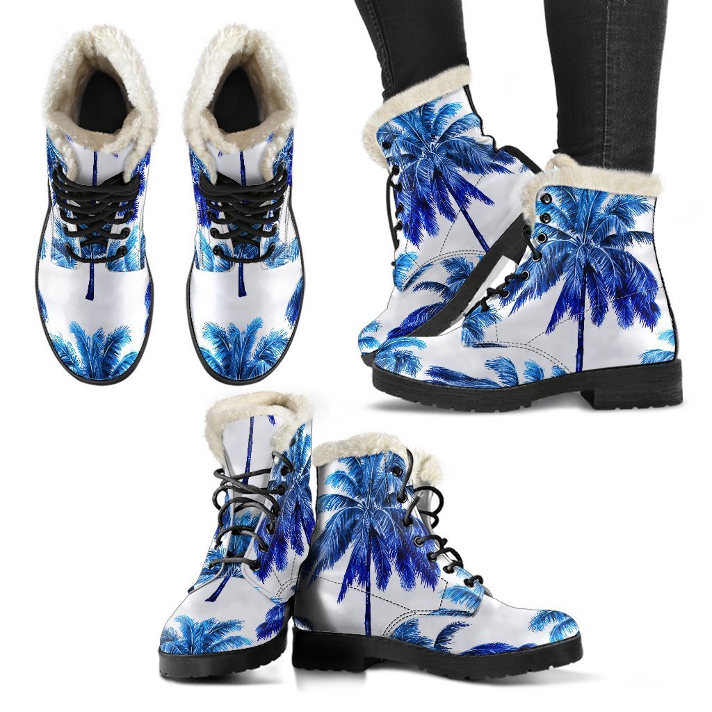 Blue Palm Tree Pattern Print Comfy Boots GearFrost