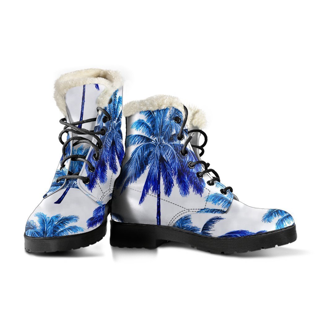 Blue Palm Tree Pattern Print Comfy Boots GearFrost