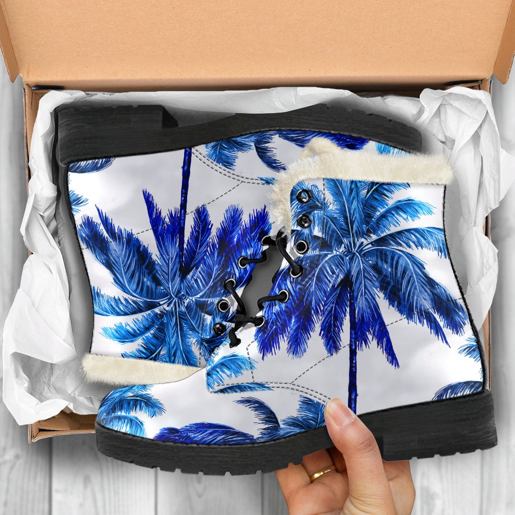 Blue Palm Tree Pattern Print Comfy Boots GearFrost