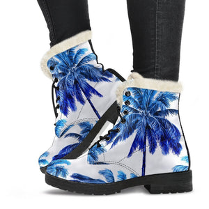 Blue Palm Tree Pattern Print Comfy Boots GearFrost