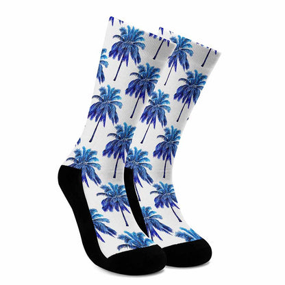 Blue Palm Tree Pattern Print Crew Socks