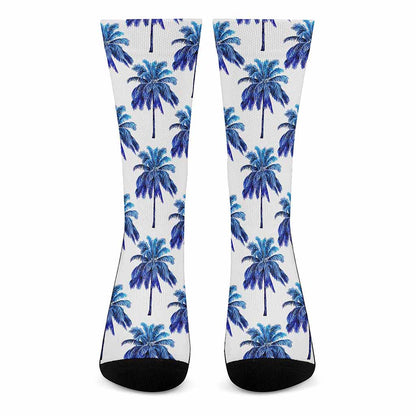 Blue Palm Tree Pattern Print Crew Socks