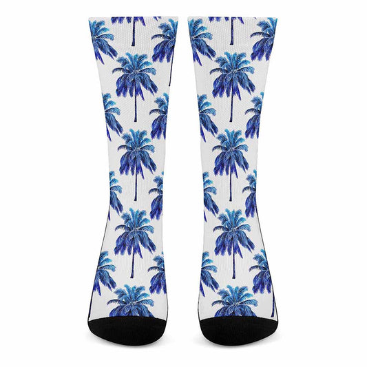 Blue Palm Tree Pattern Print Crew Socks