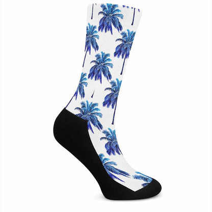 Blue Palm Tree Pattern Print Crew Socks