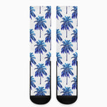Blue Palm Tree Pattern Print Crew Socks