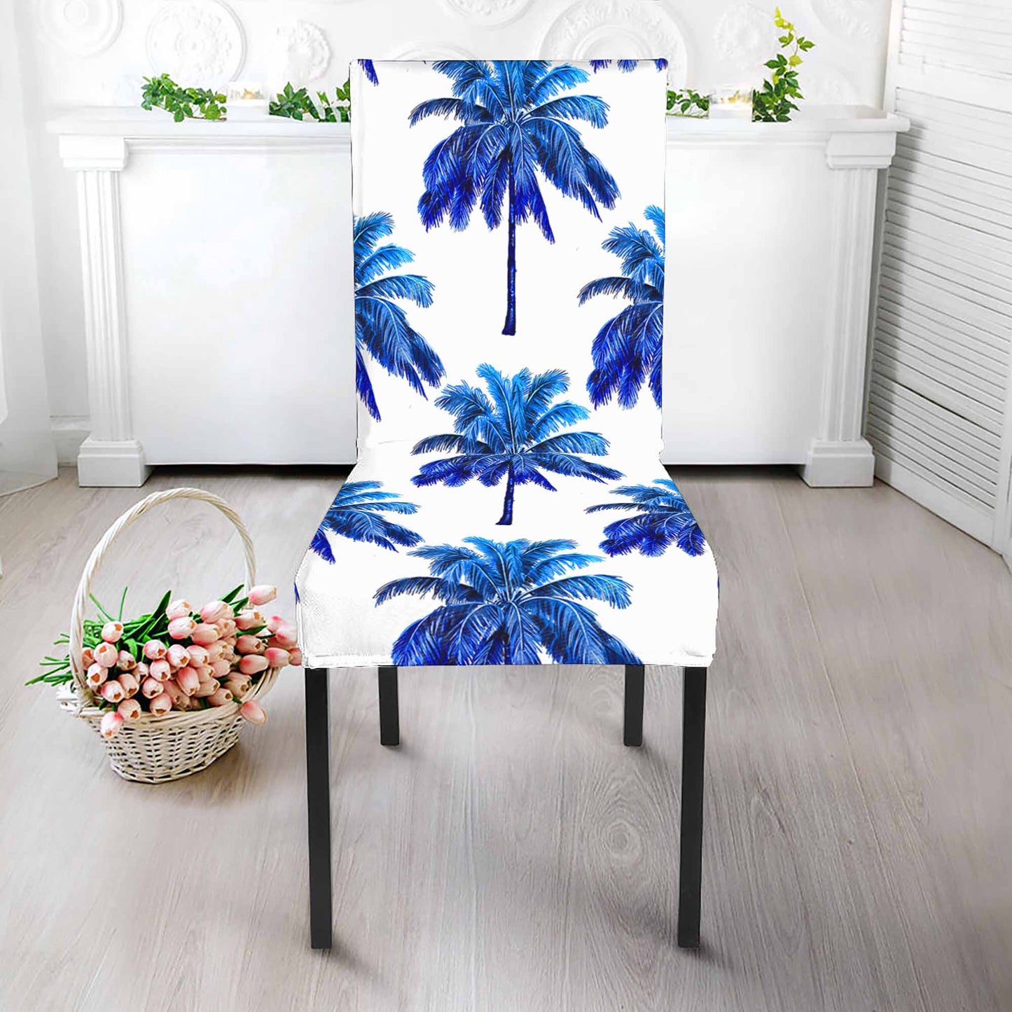 Blue Palm Tree Pattern Print Dining Chair Slipcover