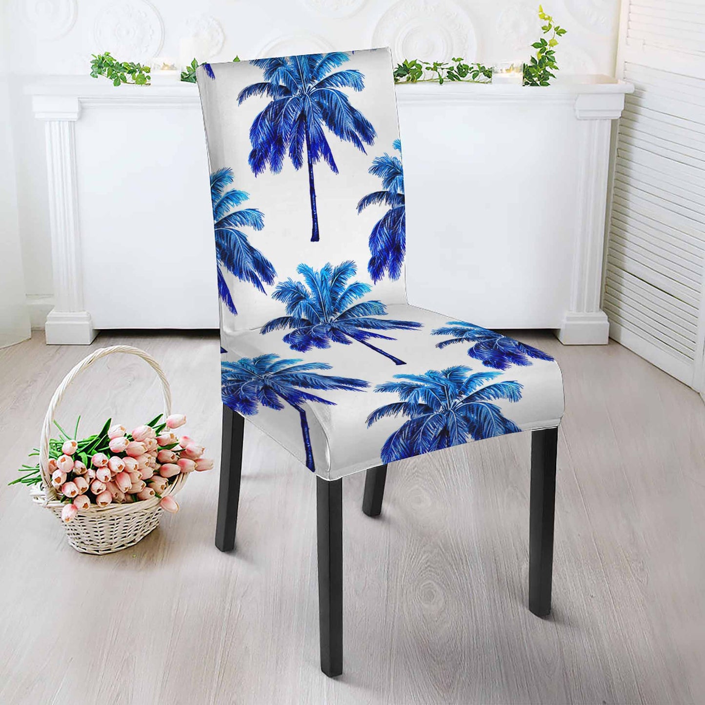 Blue Palm Tree Pattern Print Dining Chair Slipcover