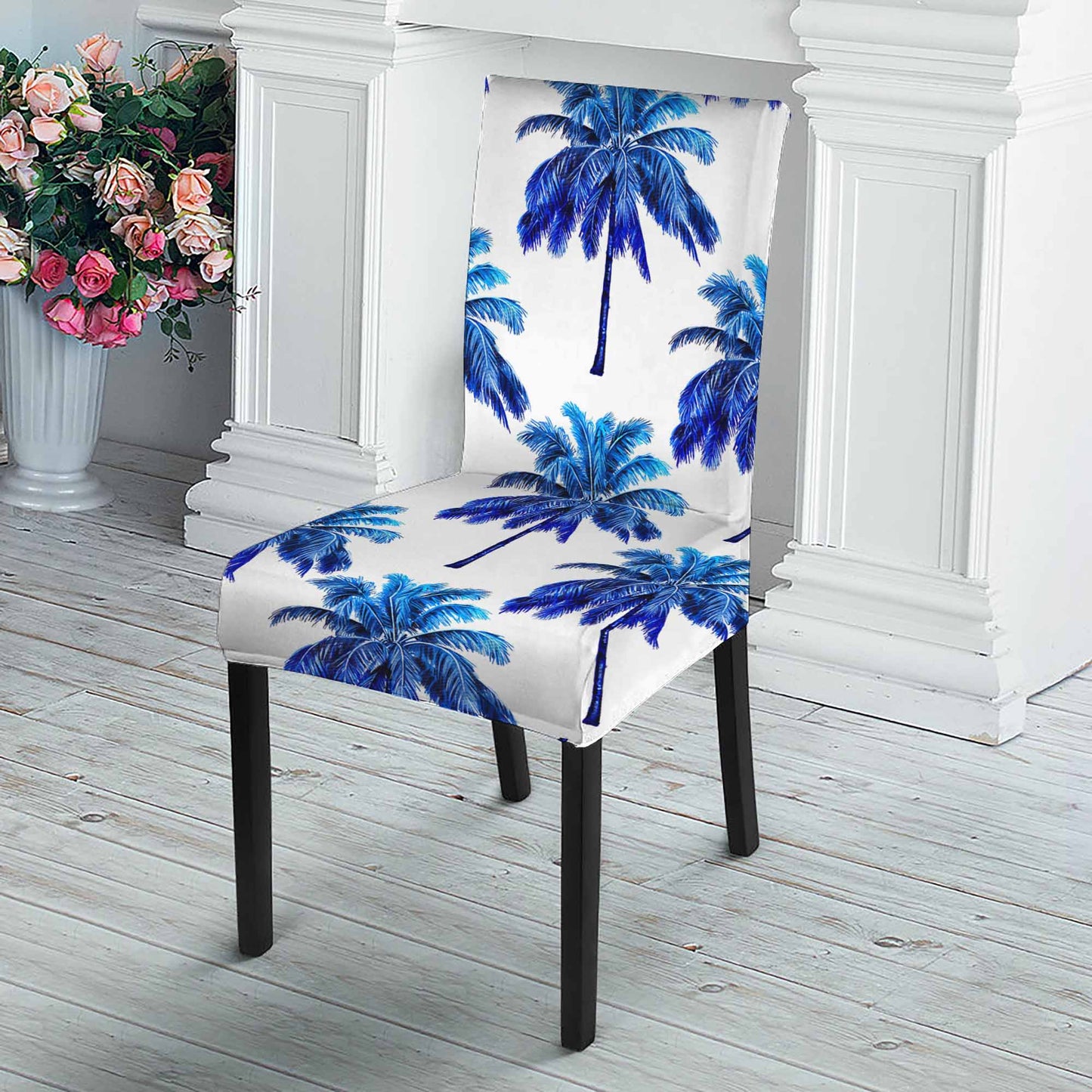 Blue Palm Tree Pattern Print Dining Chair Slipcover
