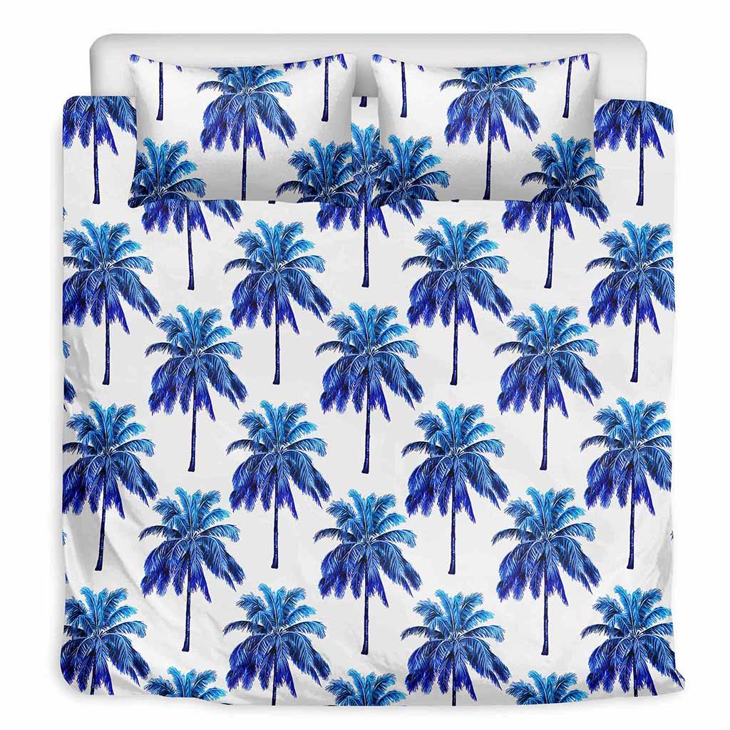 Blue Palm Tree Pattern Print Duvet Cover Bedding Set