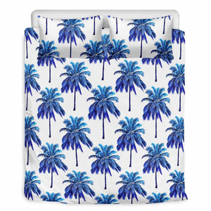 Blue Palm Tree Pattern Print Duvet Cover Bedding Set
