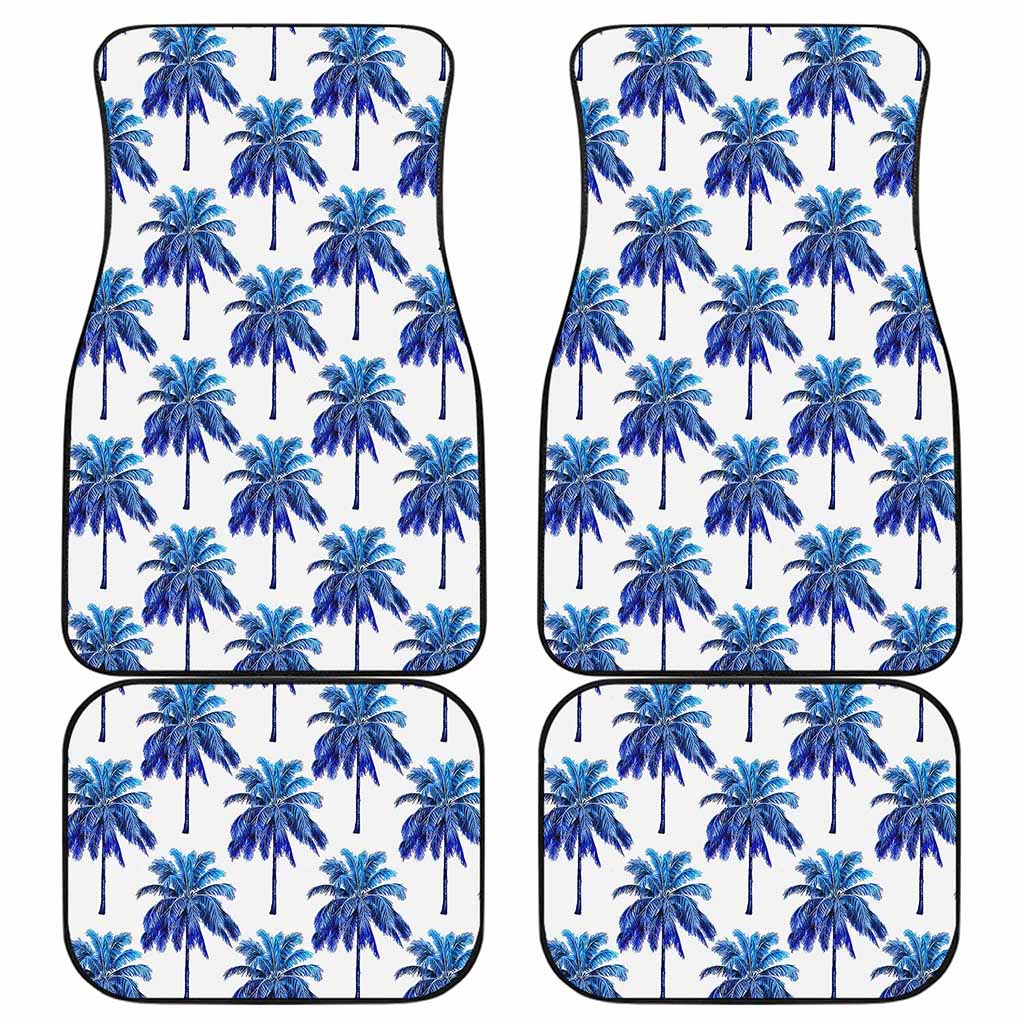 Blue Palm Tree Pattern Print Front and Back Car Floor Mats