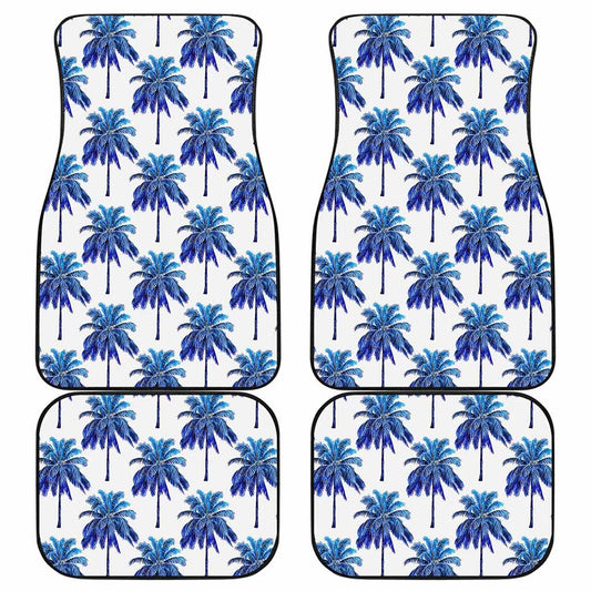 Blue Palm Tree Pattern Print Front and Back Car Floor Mats