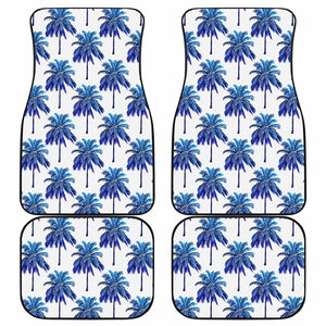 Blue Palm Tree Pattern Print Front and Back Car Floor Mats