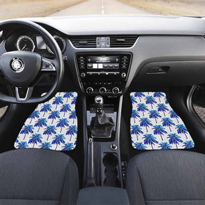 Blue Palm Tree Pattern Print Front and Back Car Floor Mats