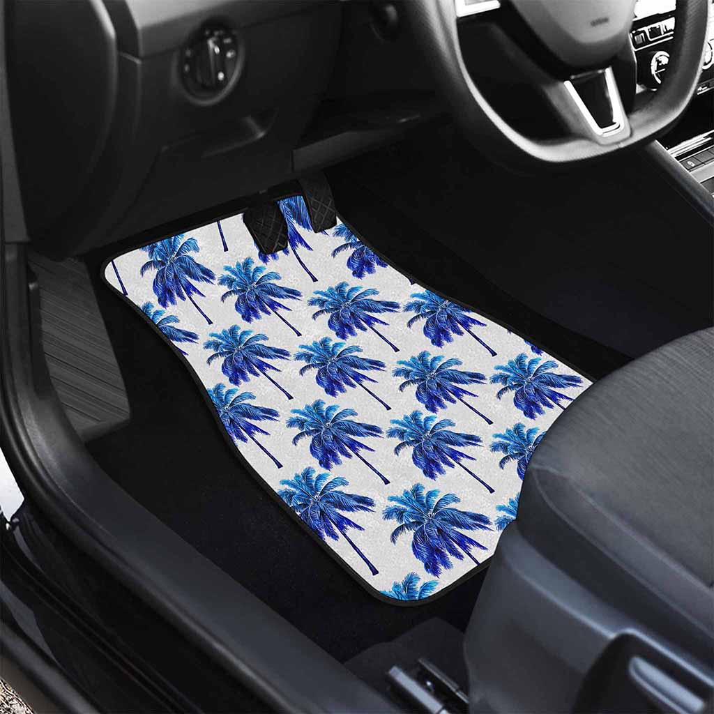 Blue Palm Tree Pattern Print Front and Back Car Floor Mats