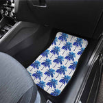 Blue Palm Tree Pattern Print Front and Back Car Floor Mats