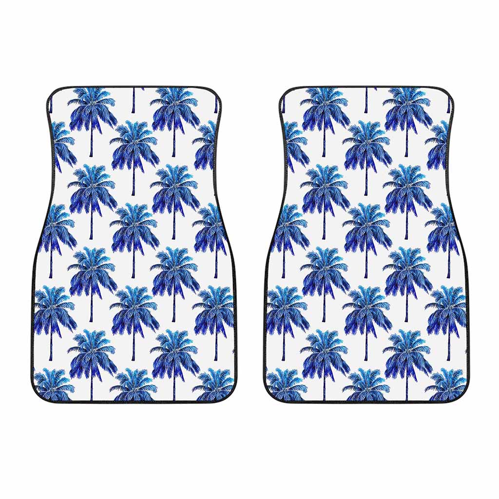 Blue Palm Tree Pattern Print Front Car Floor Mats