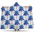 Blue Palm Tree Pattern Print Hooded Blanket