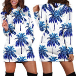 Blue Palm Tree Pattern Print Hoodie Dress GearFrost