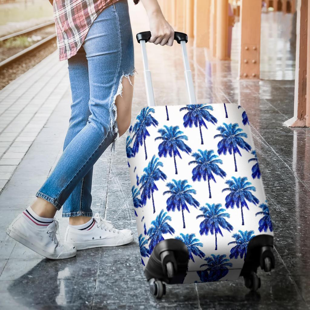 Blue Palm Tree Pattern Print Luggage Cover GearFrost