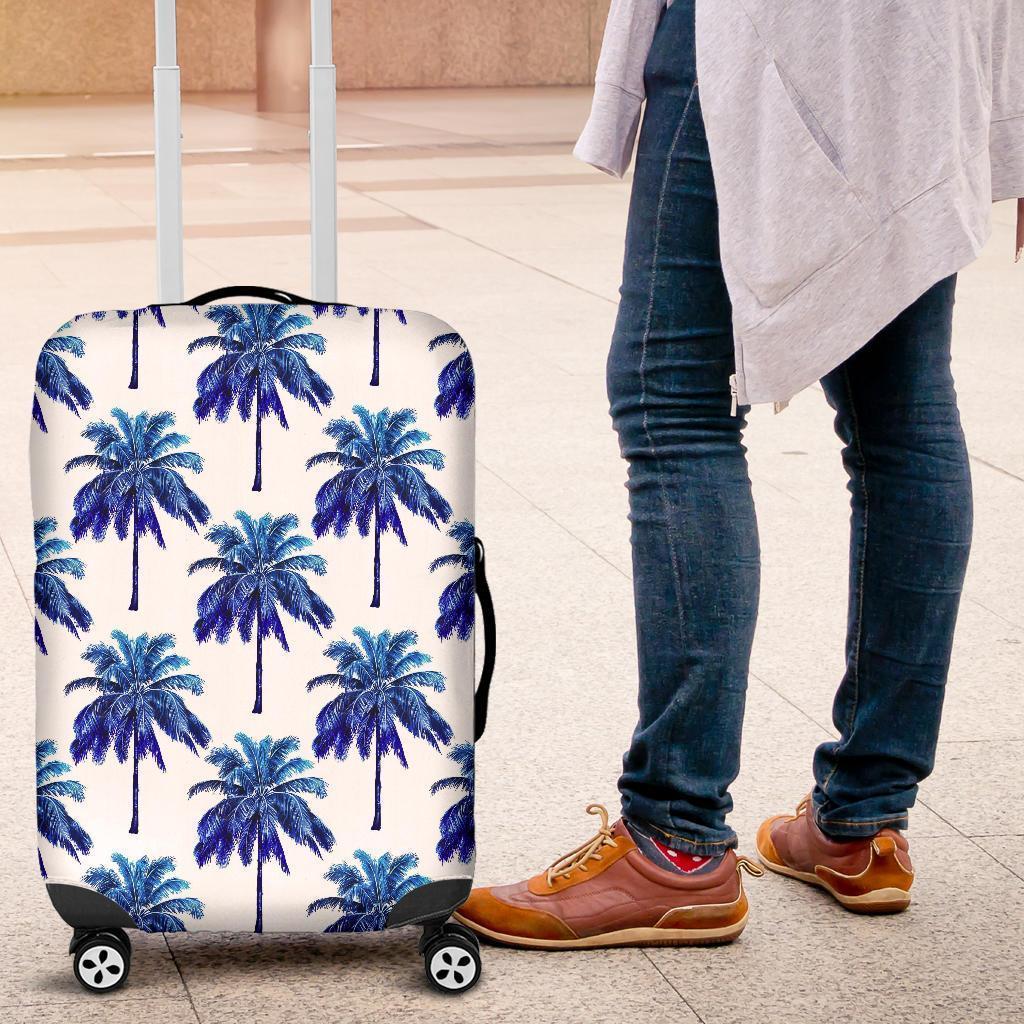 Blue Palm Tree Pattern Print Luggage Cover GearFrost